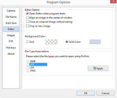 Showing the editor settings in PicPick